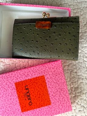 Ungaro Fever Olive Green Textured Leather Wallet with Tortoiseshell Logo